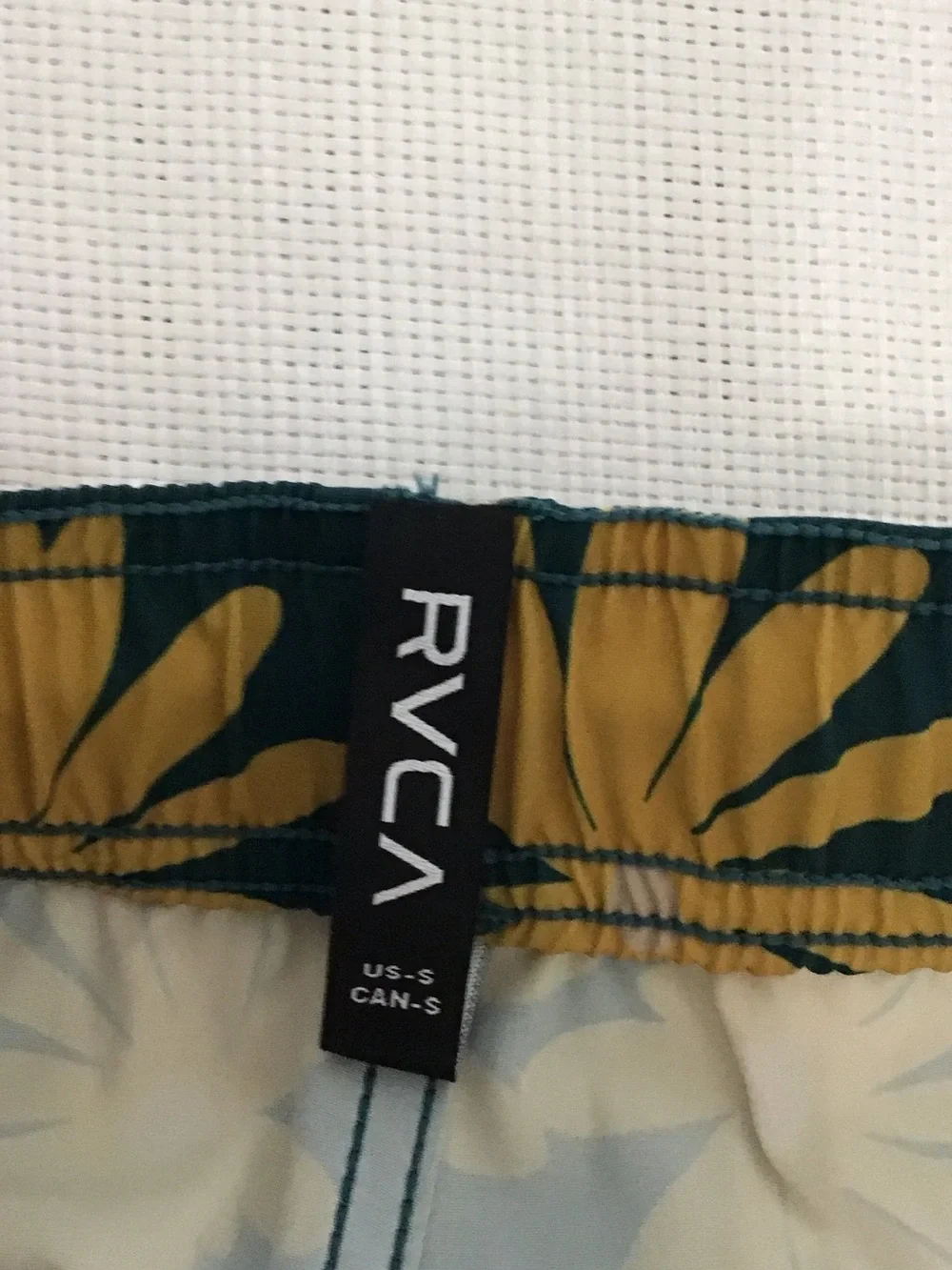 RVCA Men's Dark Green Swim Trunks with Yellow Floral Print